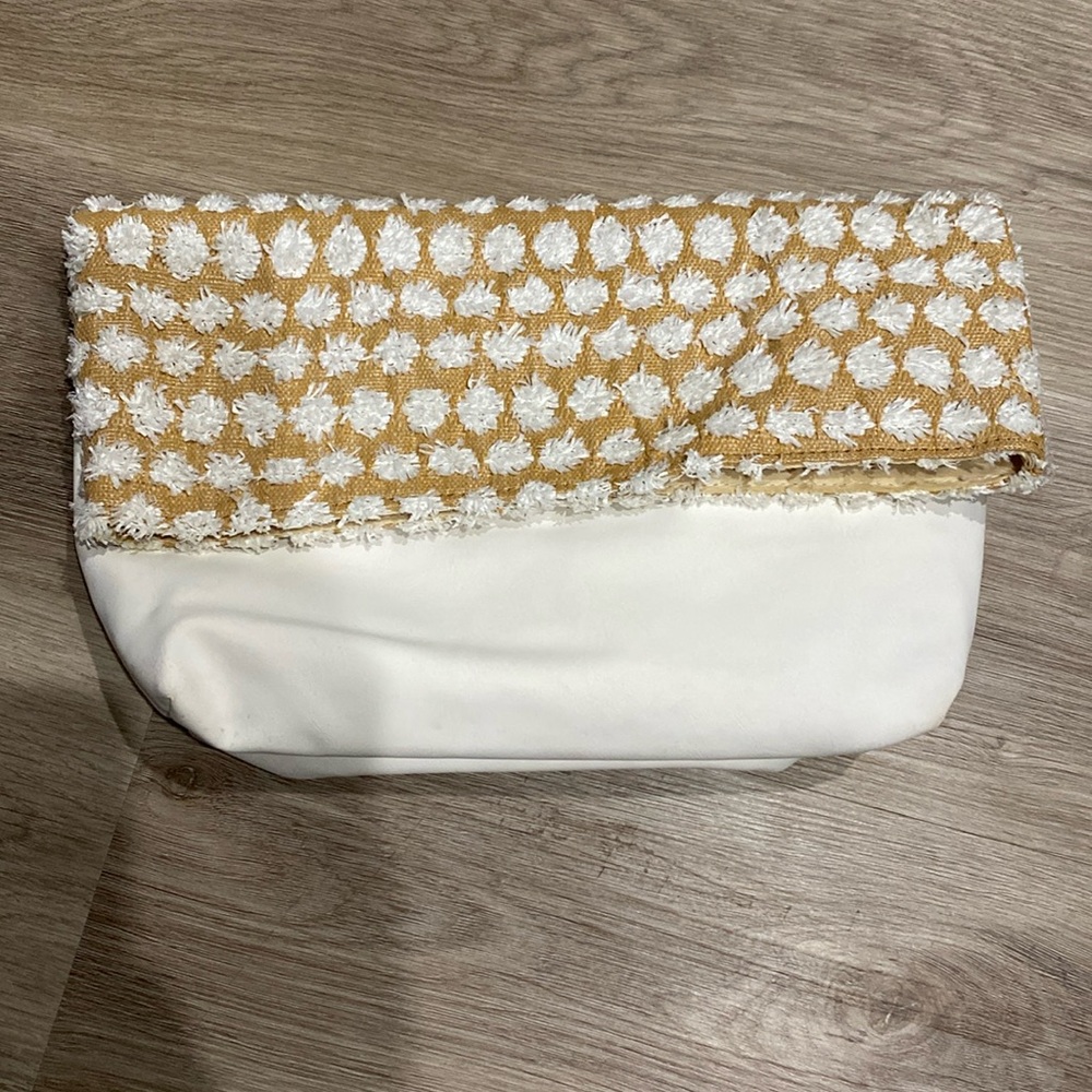 Urban Outfitters white and tan rafia burlap clutch bag